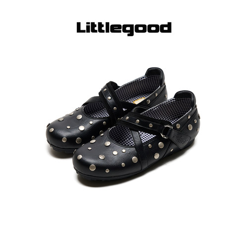 littlegood复古铆钉玛丽珍鞋