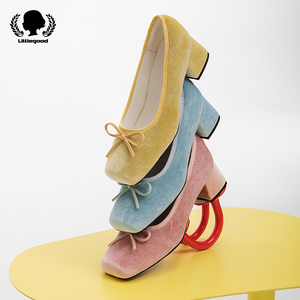 【折扣】littlegood甜美风芭蕾舞鞋2023新款方头中跟芭蕾鞋百搭