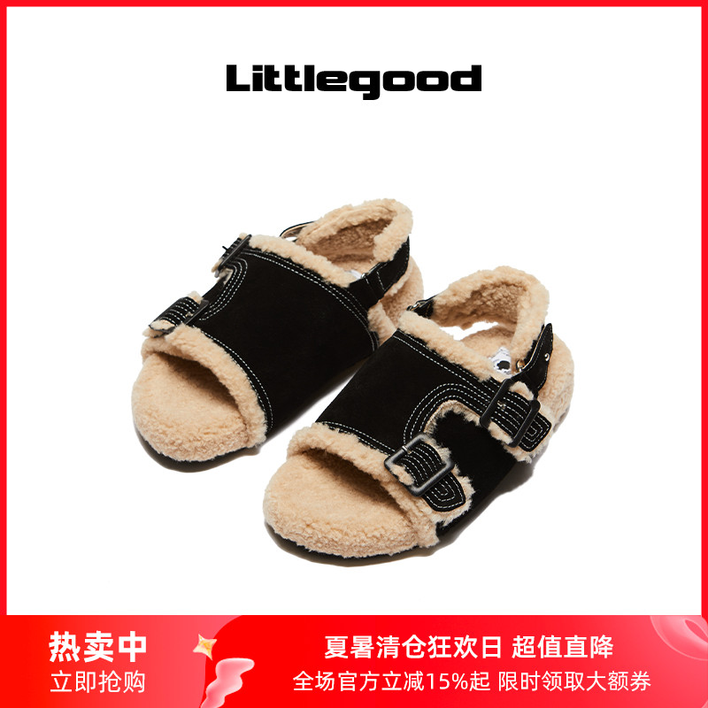 【冬季新品】littlegood复古毛毛拖鞋女新款外穿百搭厚底棉拖鞋