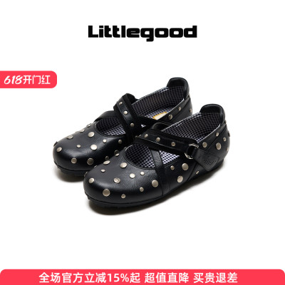 littlegood复古铆钉玛丽珍鞋