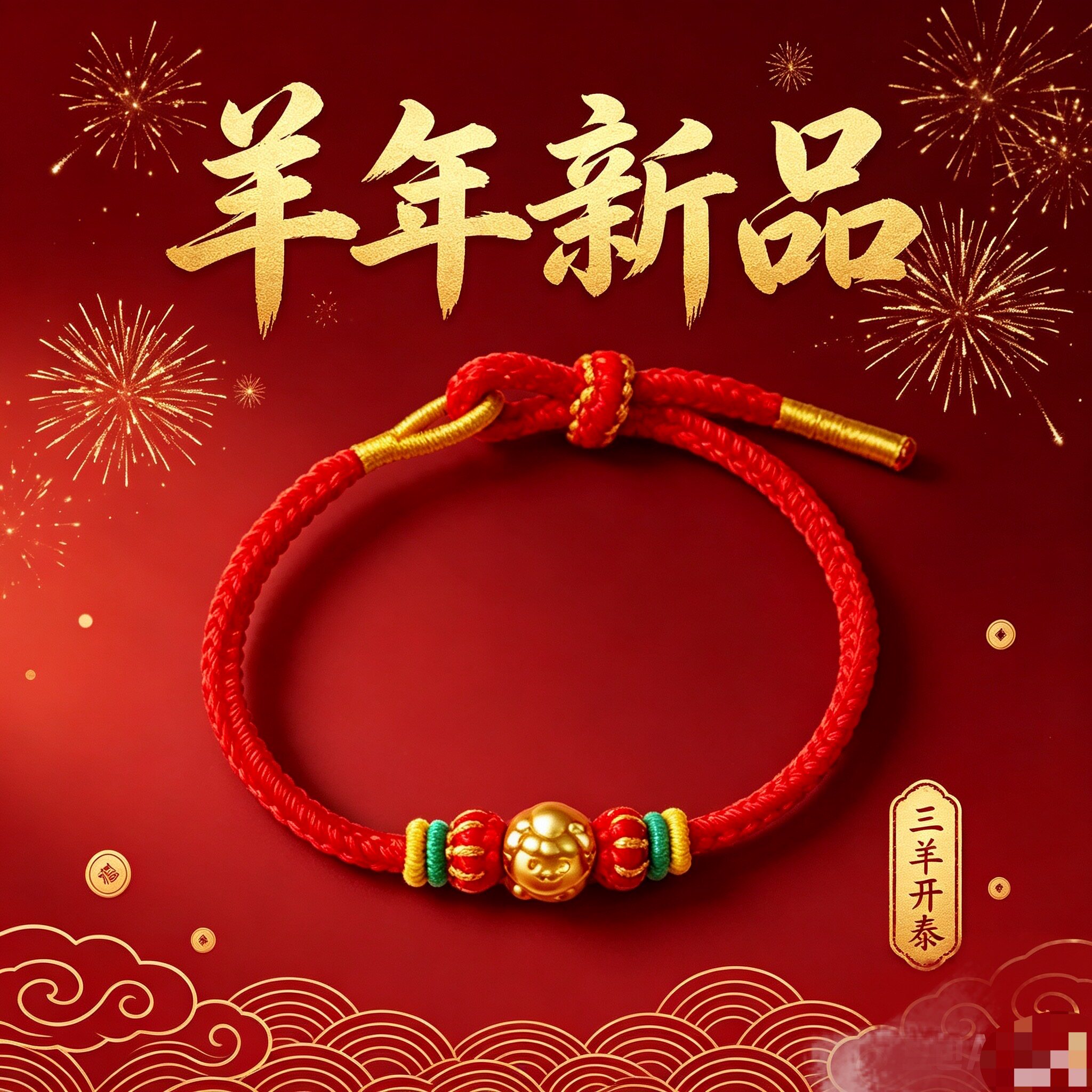 五羊衔谷岁启新羊年国风吉祥手绳本命年2027新春贺岁礼品
