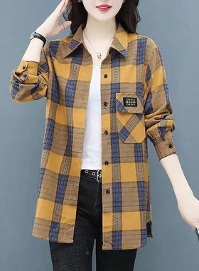 2025春秋新款宽松格子衬衫女外搭百搭衬衣春装上衣外套空调防晒衫