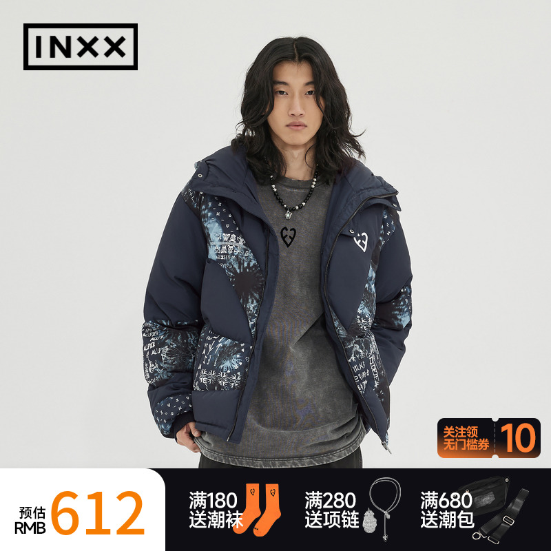 【INXX】APYD潮牌冬新品印花拼接羽绒服情侣短外套APD4151601