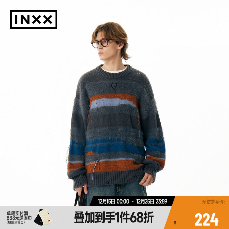 【INXX】APYD潮牌新品多色条纹拼接套头针织衫情侣毛衣APE4061336