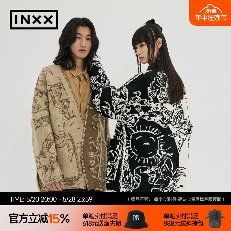 【INXX】APYD 潮牌冬新品宽松撞色开衫针织衫情侣毛衣APD4061585 男装 针织衫/毛衣 原图主图