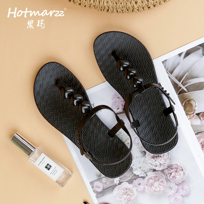 hotmarzz/黑玛凉鞋女款夏季外穿夹脚夹趾沙滩凉拖新款软底不累脚