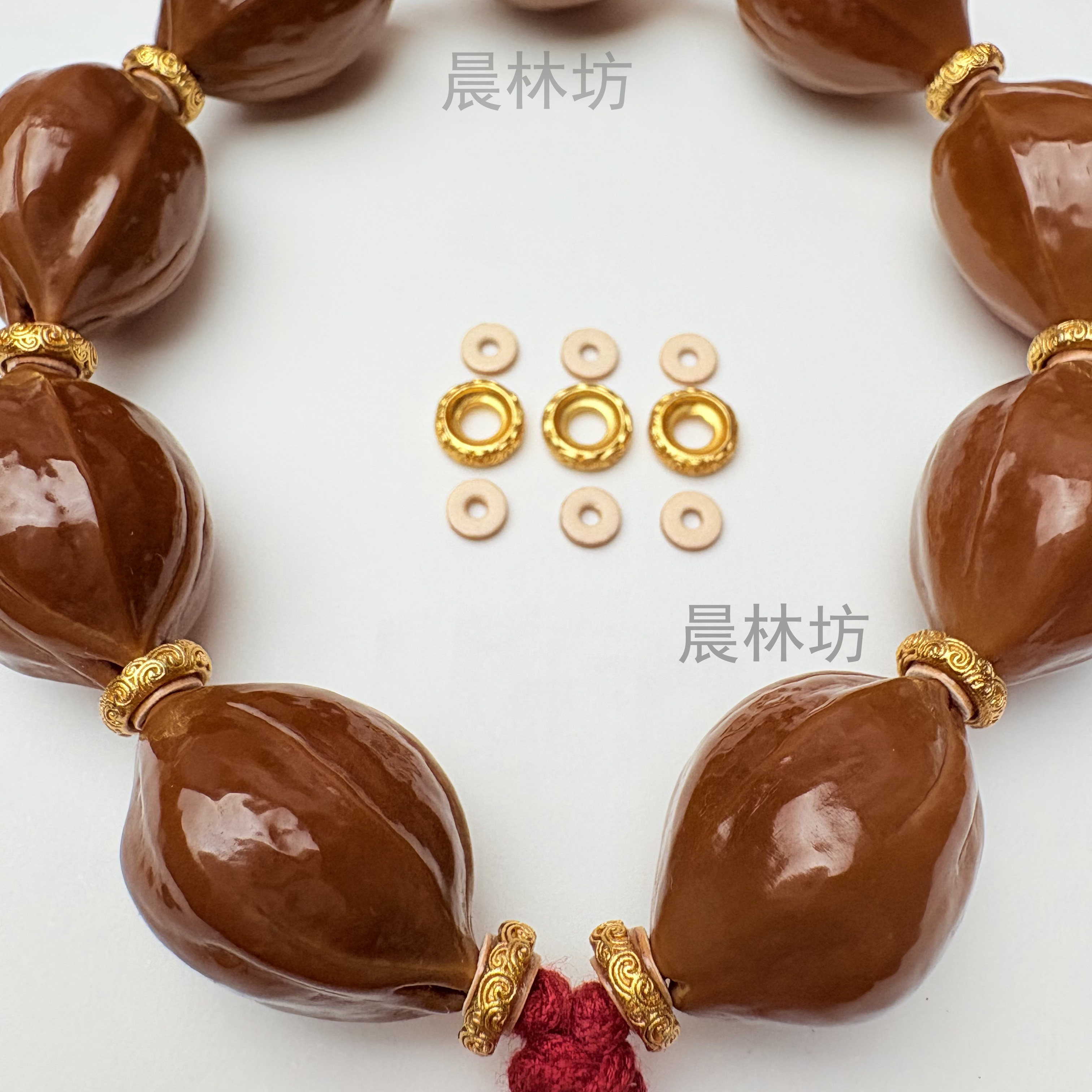 梅林铁核牛皮包金色祥云纹隔片唐草纹垫片 橄榄核隔片文玩DIY配饰