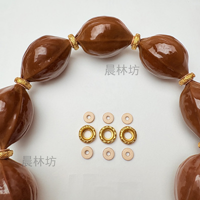 梅林铁核牛皮包金色祥云纹隔片唐草纹垫片 橄榄核隔片文玩DIY配饰