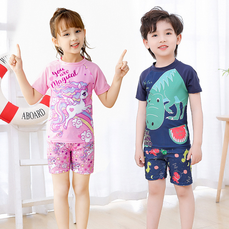 Summer cartoon children's swimsuit boy split girl medium-sized child child baby swimsuit one-piece swimsuit set