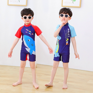 卡通儿童可爱游泳衣连体宝宝防晒中小童男孩沙滩冲浪服保守泳装