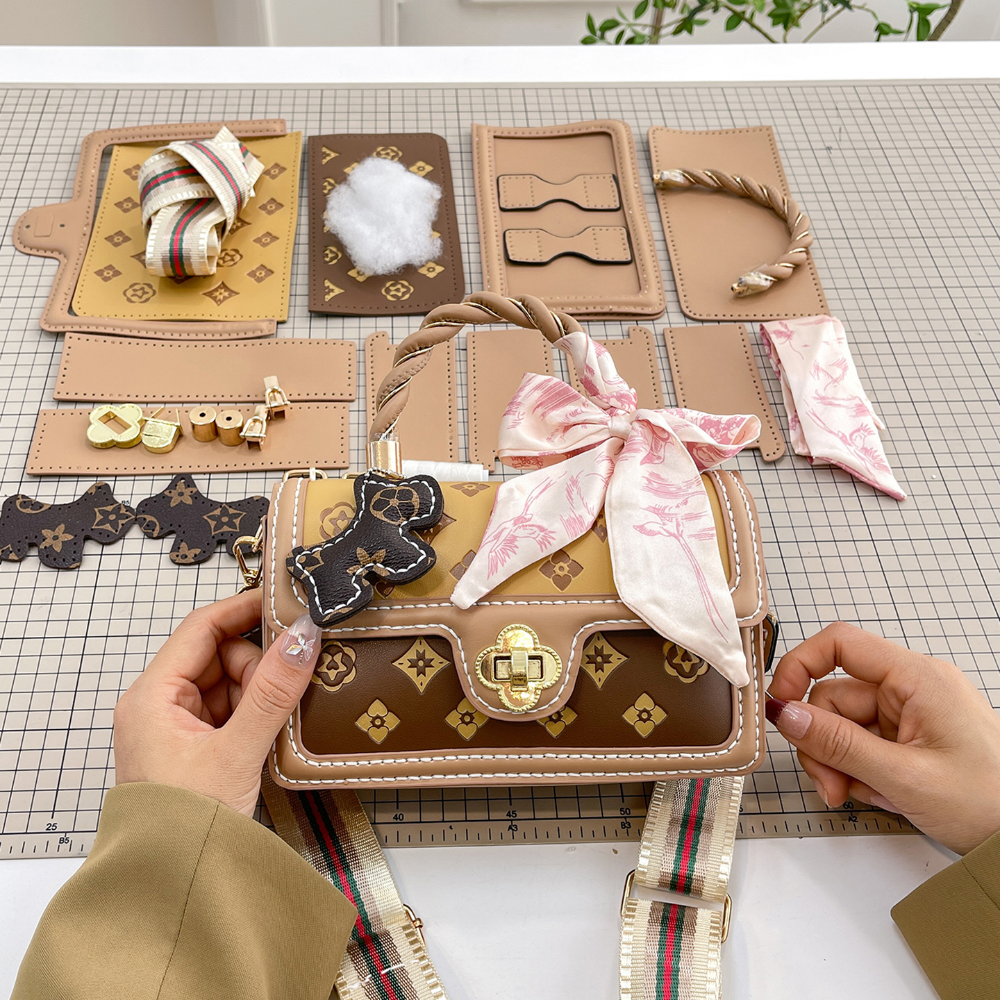 印花小方包diy自制手工编织包包