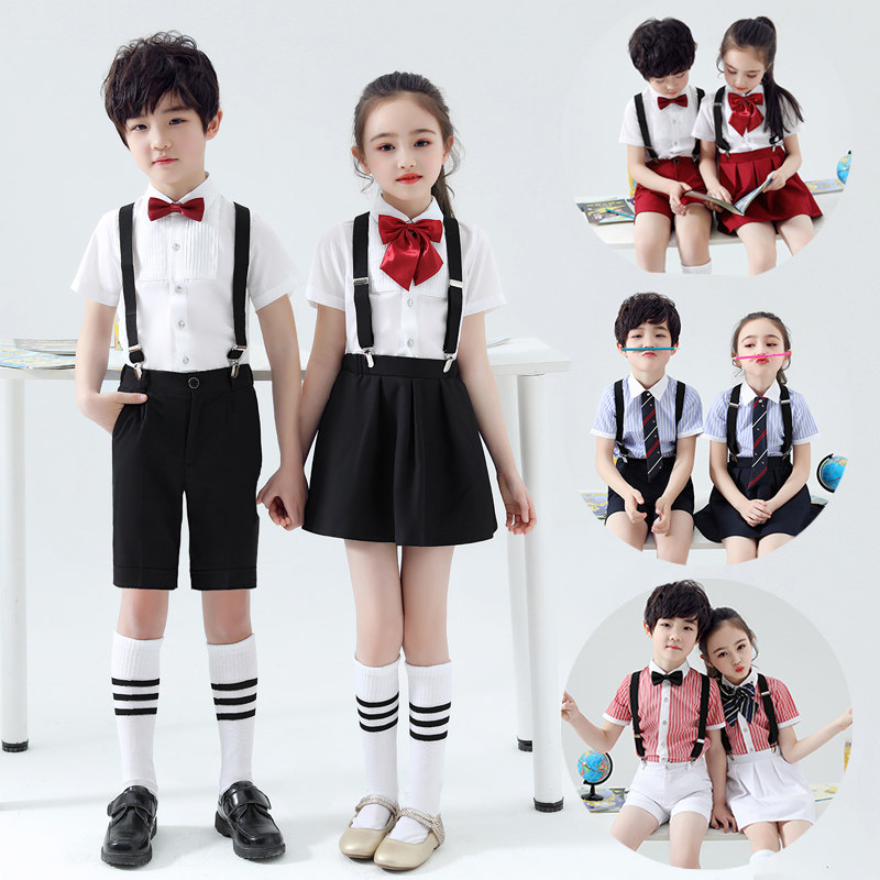 六一儿童背带裤演出服男童礼服白衬衫女童朗诵幼儿园毕业表演服装