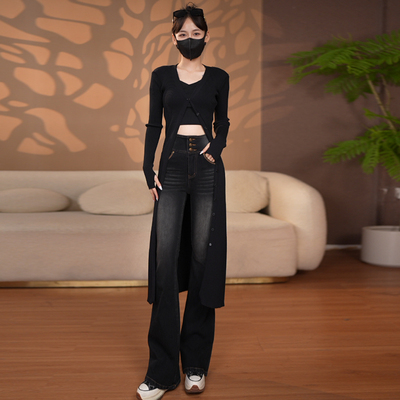 敦梵高腰修身显瘦牛仔裤