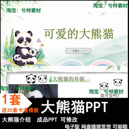 儿童认识大熊猫PPT课件学生科普动物关爱保护动物介绍成品PPT模板