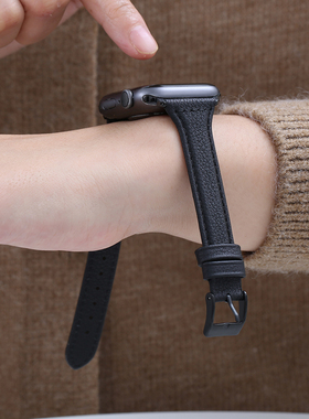 适用于苹果手表表带serise iwatch9表带女潮真皮表带苹果applewatch5/6/7/8/SE代细表带41/45/49mm女款Ultra2