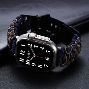 5代迷彩尼龙伞绳手工编织表带手表46 索柯适用apple 运动时尚 45mm替换带新款 watch10苹果手表iwatch9