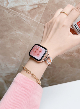 索柯适用iwatch10苹果s9/8手表带串珠applewatch7金属不锈钢表链式6se高级感5新款4女小众45/42mm腕带49mm