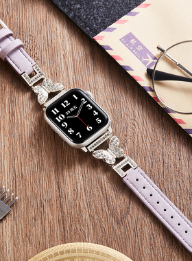 索柯创意蝴蝶金属镶满钻表链适用于apple watch10987新款真皮表带高级感苹果手表iwatch56代se链式女手链秋冬