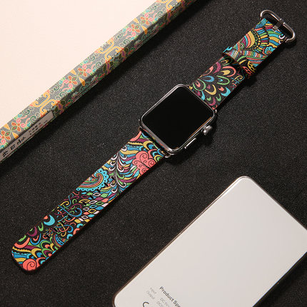 适用苹果apple watch10手表表带皮质iwatch9/8/7/6中国风民族图腾腕带男46三四五代42/44mm潮流个性潮男女生