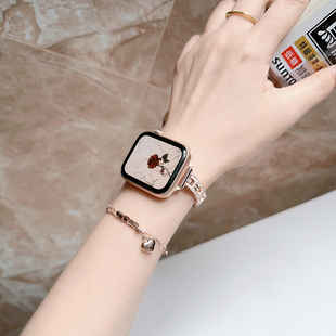 创意42小众运动智能watchs 适用iwath10苹果S9手表applewatch8表带S8S7H形带钻金属SE小香风S6高级女6代夏新款