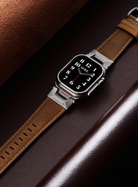 索柯适用于apple watch Ultra2改装苹果手表iwatch表带10/9/8代7疯马纹真皮49mm运动版探险家s9se男士高级感