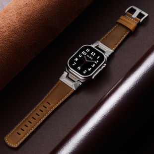 苹果手表iwatch表带10 Ultra2改装 8代7疯马纹真皮49mm运动版 高级感 索柯适用于apple 探险家s9se男士 watch