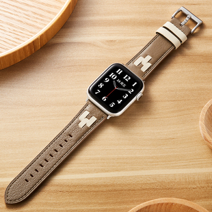 索柯适用苹果手表WatchS10表带高级感拼色系创意皮带AppleWatchSeries1/2/3/4/5/6/7/8/9代表带iwatch秋冬