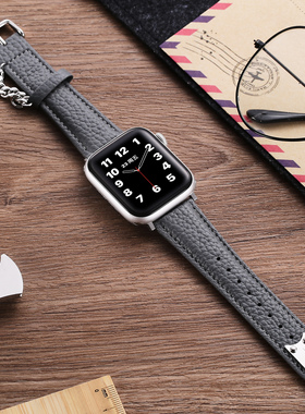 索柯适用于AppleWatch11高级感iwatchs9s8s7s6s5s4s牛皮真皮带针扣新款1表带时尚感牛仔布表带女款41/40mm