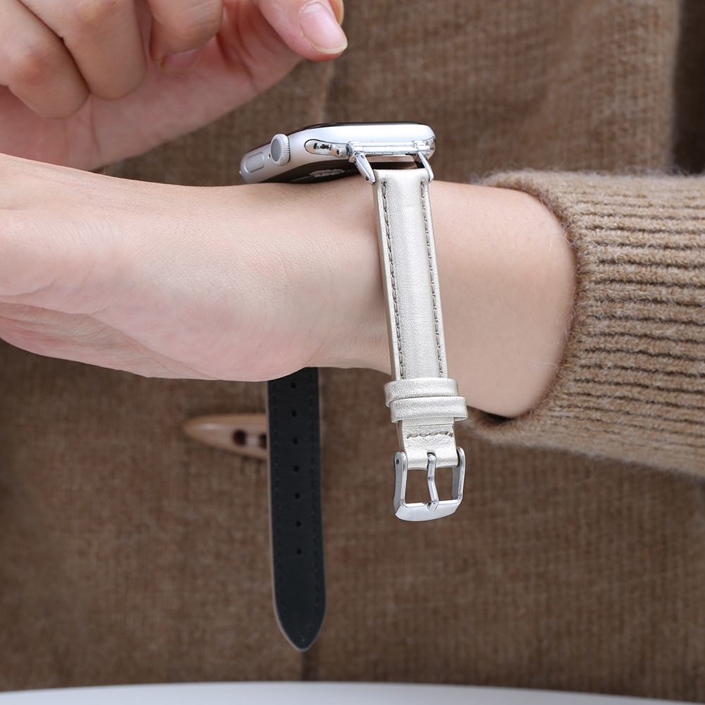 索柯 适用苹果手表表带iWatch10表带applewatch Ultra2真皮手表带女款9/8/7/SE6/5/4代时尚智能秋冬闪光纹细