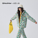 套装 法兰绒三层加厚夹棉睡衣女冬季 家居服 蜡笔小新联名 亲嘴猫