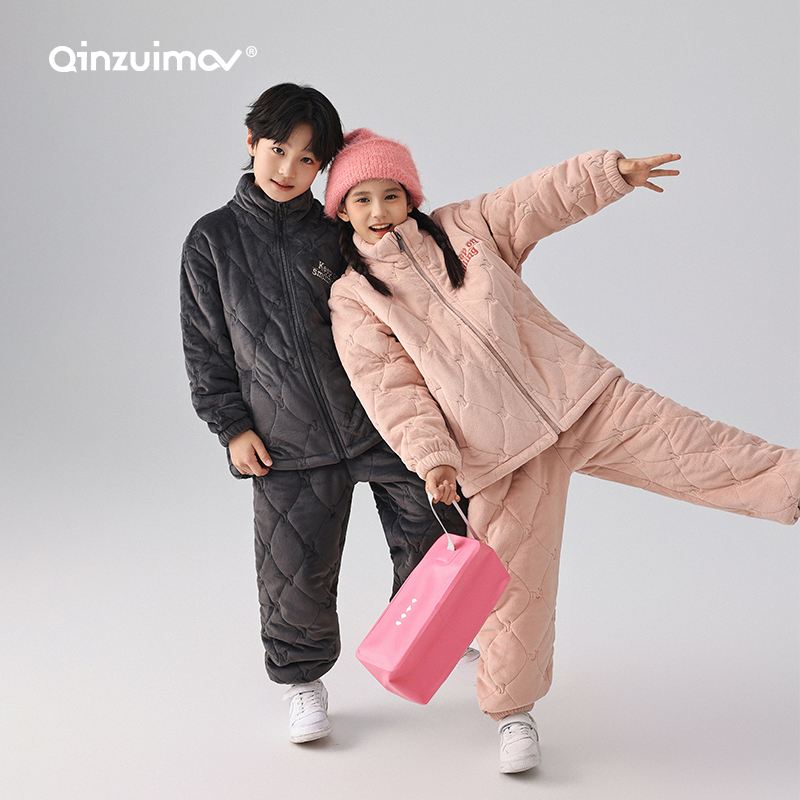 亲嘴怎么海岛绒儿童夹棉睡衣