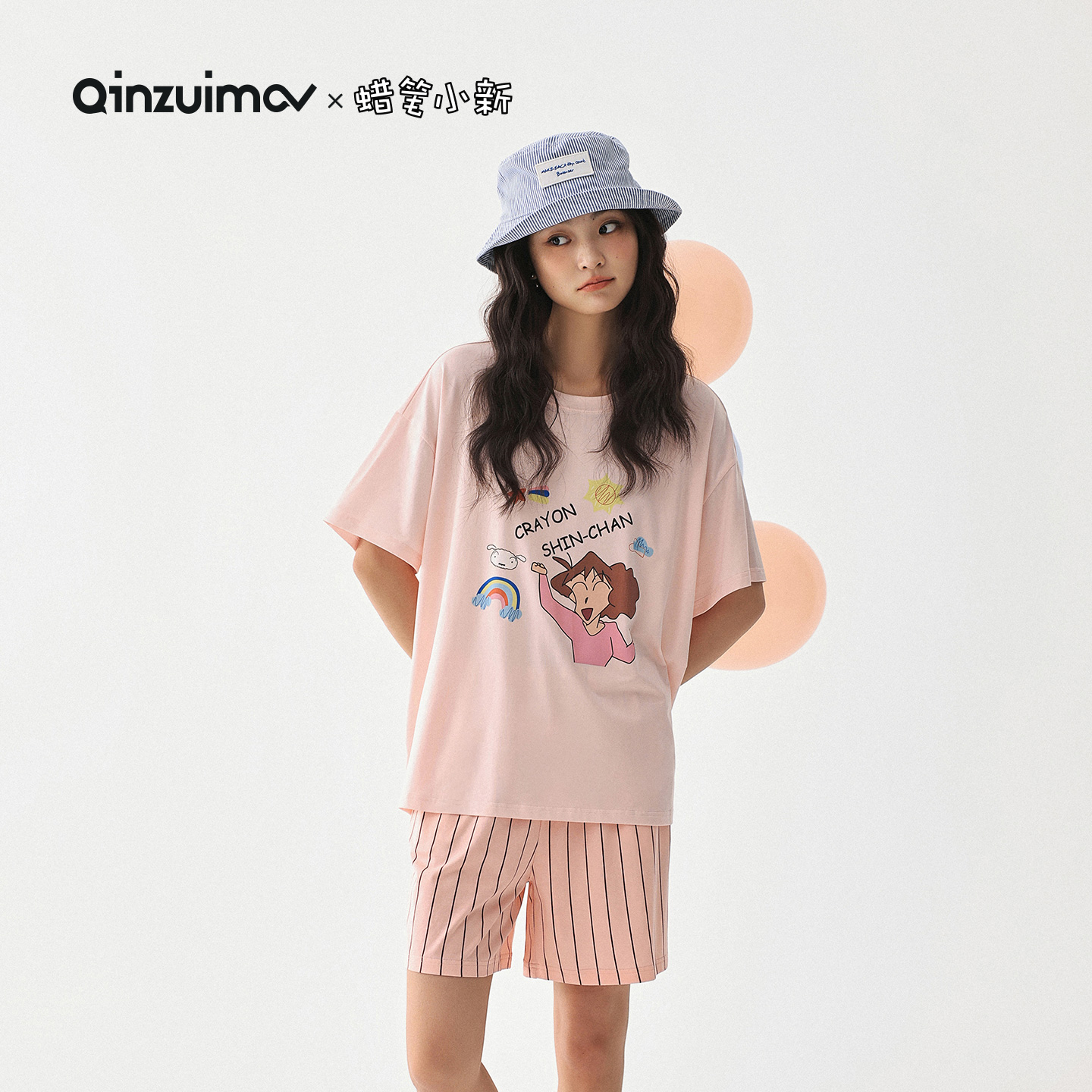亲嘴猫蜡笔小新卡通少女短袖睡衣