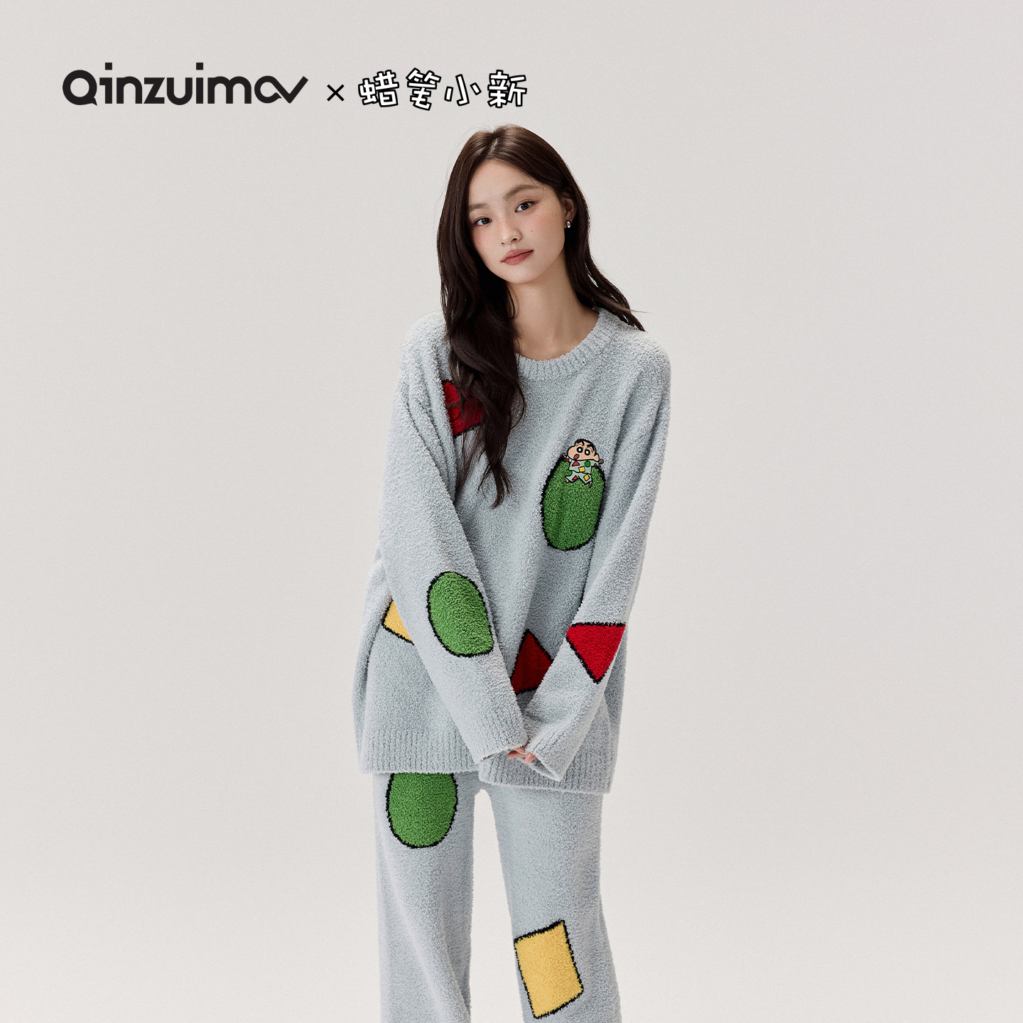 亲嘴猫【蜡笔小新】半边绒卡通少女保暖可外穿秋冬睡衣家居服套装