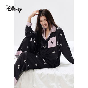 睡衣家居服套装 迪士尼可外穿冰丝拼接开衫 衬衫 长裤 女春夏 休闲长袖