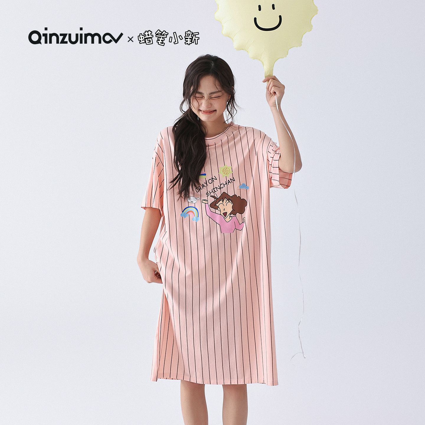 亲嘴猫蜡笔小新卡通短袖睡裙少女
