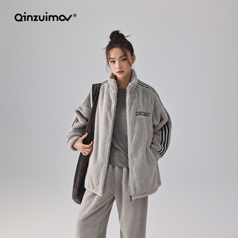 亲嘴猫软软棉秋冬季情侣睡衣