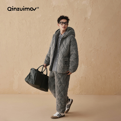 亲嘴猫暖暖绒男士夹棉睡衣冬季