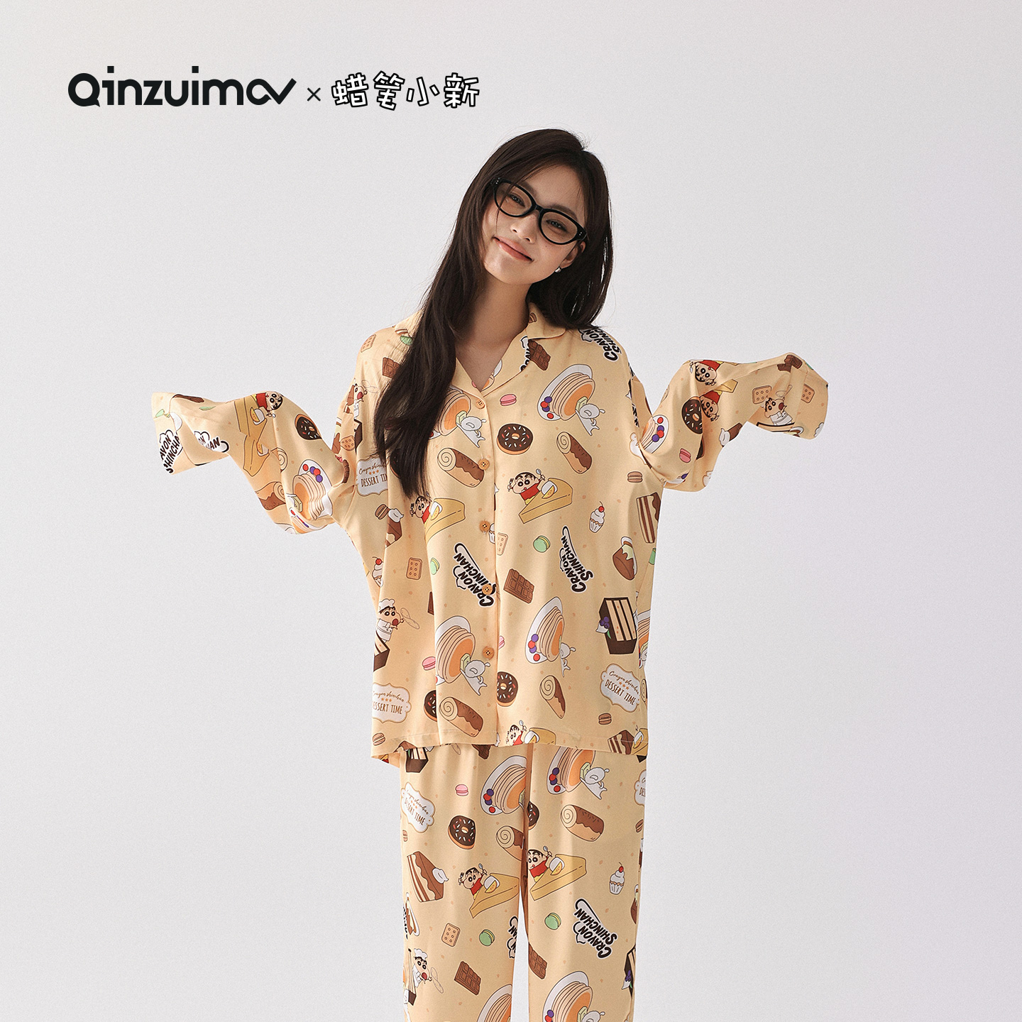 亲嘴猫蜡笔小新冰丝长袖睡衣