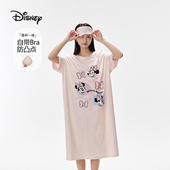 迪士尼米妮可外穿莫代尔棉卡通带胸垫宽松短袖 睡裙家居服睡衣夏女