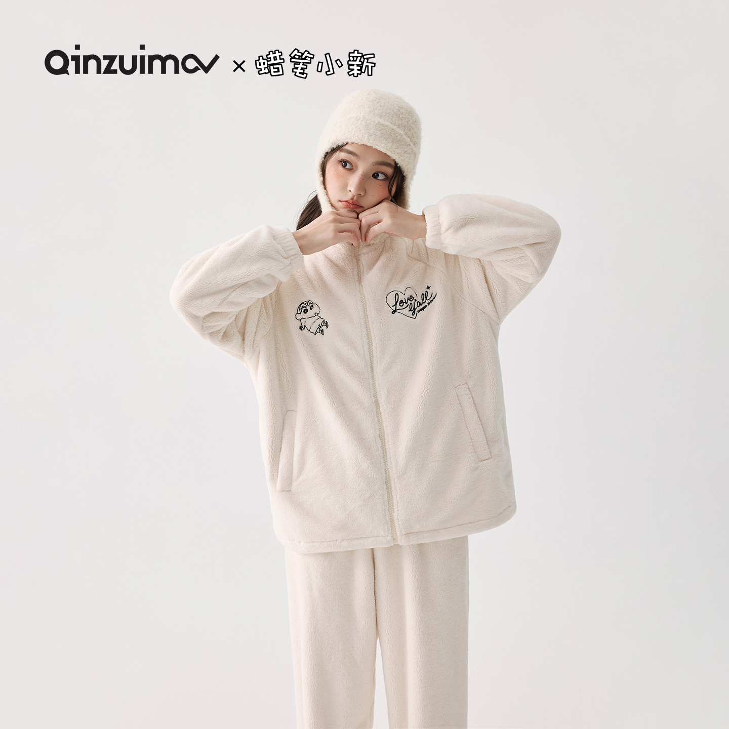 亲嘴猫暖暖绒可外穿睡衣家居服冬