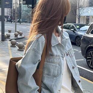 超好看水洗棉复古牛仔短款外套女款新款春秋薄款韩版宽松长袖衬衫