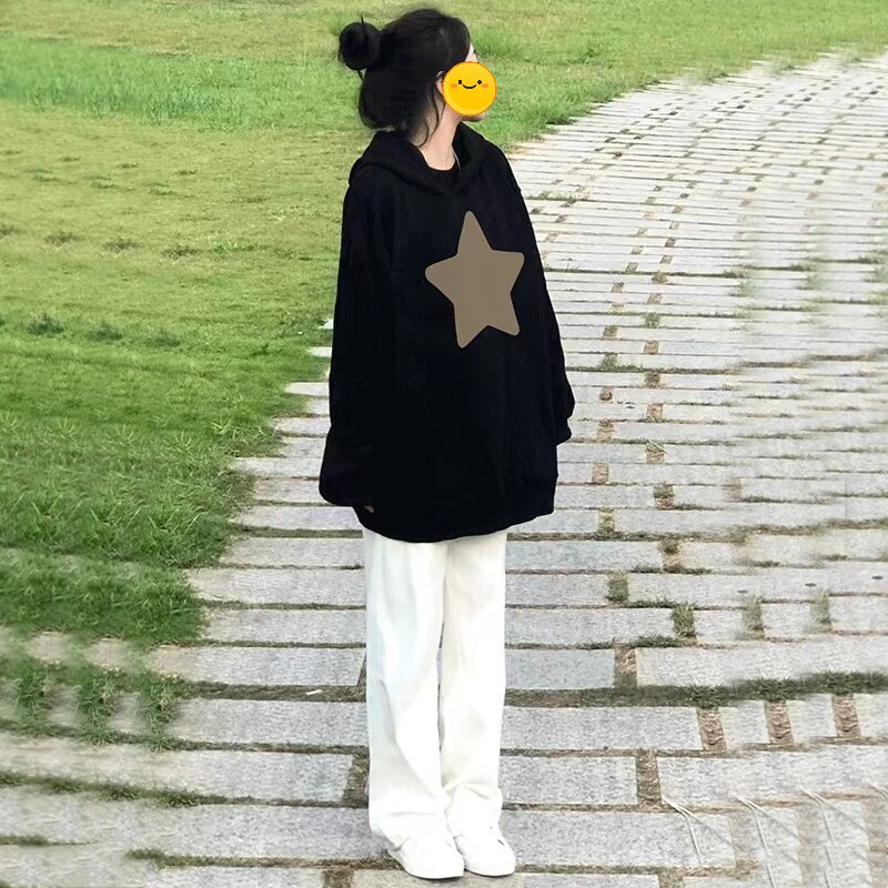 美式黑色连帽卫衣女秋冬2026新款爆款加绒加厚宽松慵懒风外套上衣