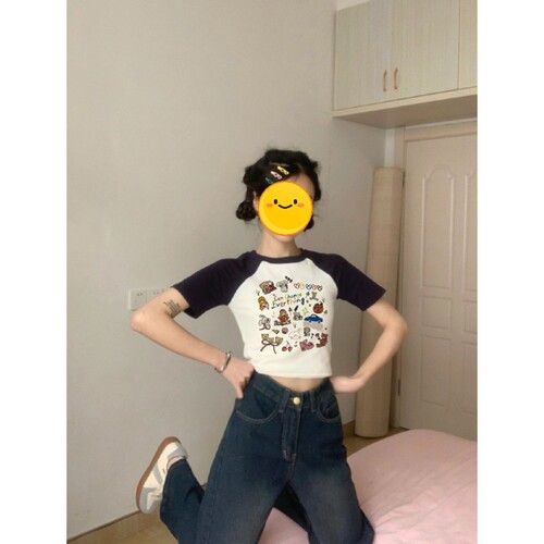 美式潮牌插肩短袖t恤女夏季上衣