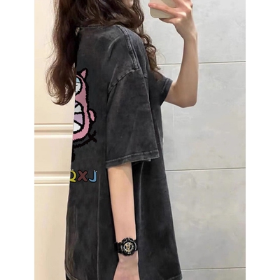 纯棉短袖正肩t恤女夏季宽松上衣