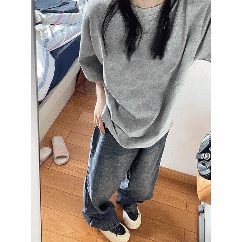 欧货大版灰色纯棉T恤女短袖上衣