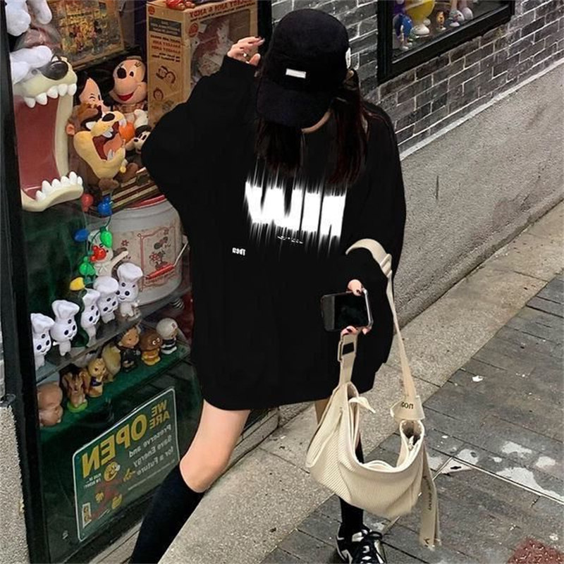 卫衣女春秋美式复古正肩无帽上衣