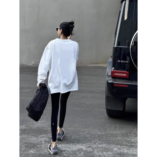 白色长袖T恤女秋冬2026新款爆款欧货大版宽松纯棉打底衫内搭上衣