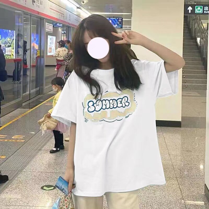 美式潮牌字母白色短袖T恤女夏季图片