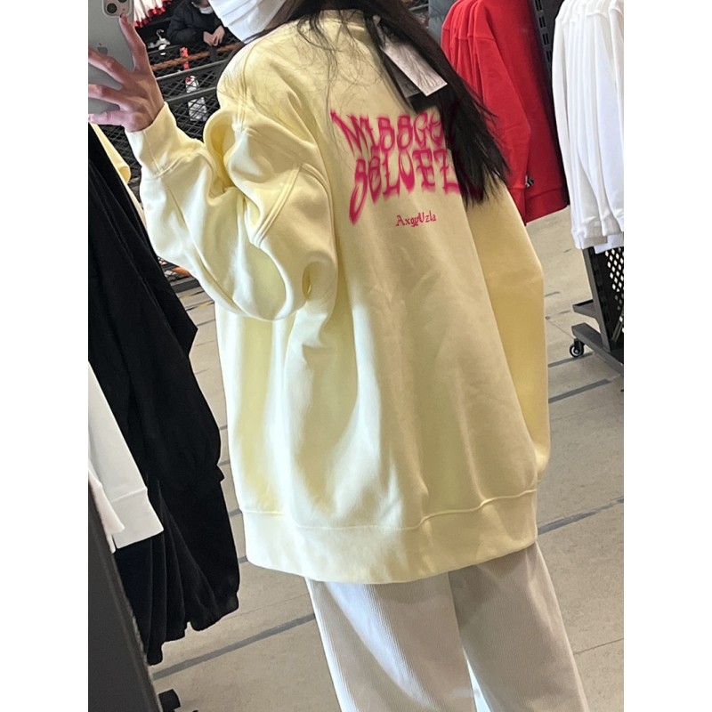 柠檬黄中长款圆领卫衣女春秋外套
