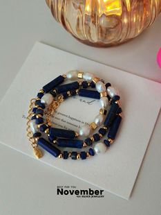 天然珍珠青金石项链纯银国风项链JU显白 新中式 NOVEMBER 设计师款